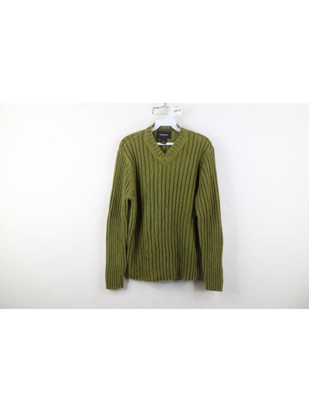 Vtg Y2K Express Womens Medium Babydoll Chunky Ribbed Knit Sweater Green Cotton